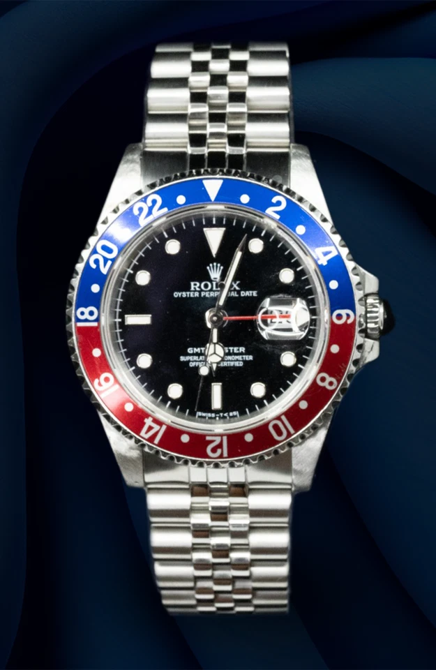 Rolex GMT-Master II 16710 Silver Oyster Bracelet with Red and Blue Bezel