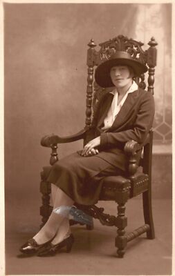 Vintage Postcard 1900's Beautiful Lady with Hat Sitting Down on the Chair