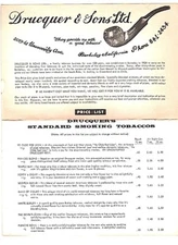 DRUCQUER & SONS Berkeley CAL. Tobacco+Pipe Price List c1950's 4pg 8.5x11 Ppd USA