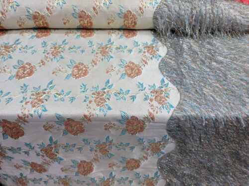 Fabric Sold By The Yard Rose Gold Metallic Brocade On Black Lame Organza Floral - Picture 10 of 11