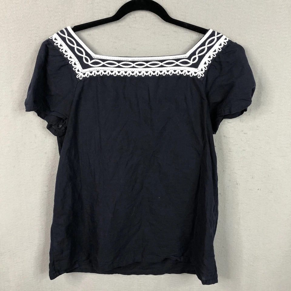 Un Top Milly Original Para Mujer 10 Azul Marino Blanco Pipa Mezcla de Lino Playa Marinero Foto 2 de 4