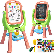 Kids Easel, Kids Toys Rotatable Double Sided Chalk Board Adjustable Height Stand