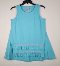 LOGO by Lori Goldstein Size M Blue Sleeveless Ruffle Lace  Accent Tunic Top