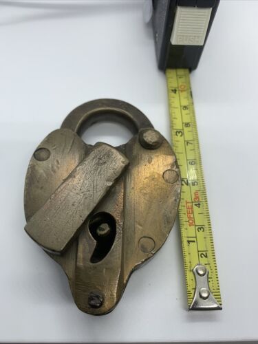 Vintage Antique Brass Heart Shape RailRoad Padlock 3 1/2” Tall Heavy