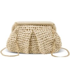 Straw Clutch Purse for Women Woven Dumpling Bag Summer Straw Beach Bag Beige