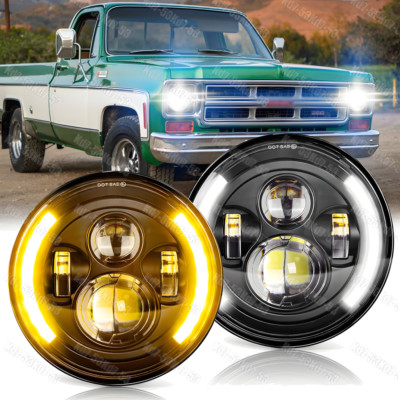 For GMC C15/C25 C35 1975-1978 2PCS 7''inch Round LED Headlights DRL High Low Beam