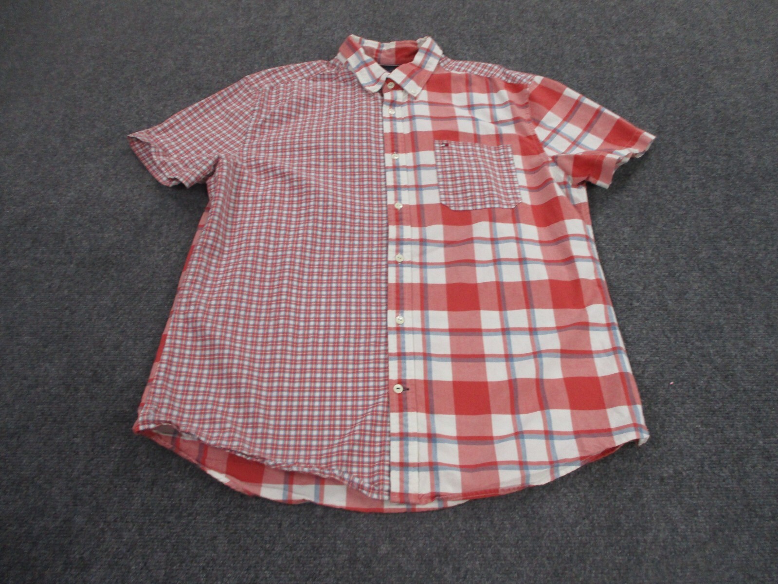 Tommy Hilfiger Shirt Adult XL Red Plaid Colorblock Business Patchwork Mens