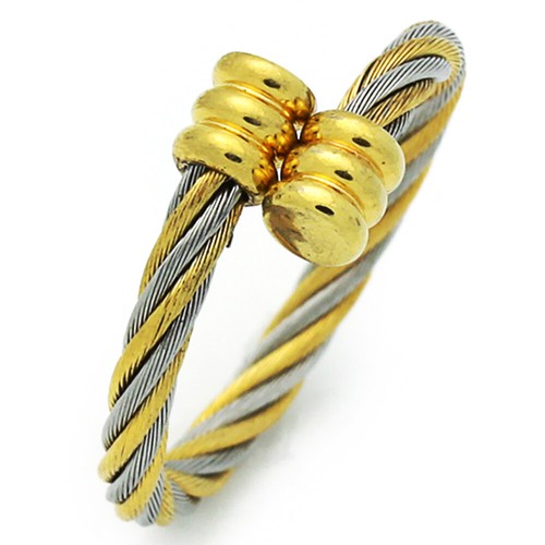 Men Fashion 2.5MM Stainless Steel Adjustable Two Tone Rope Cable Ring - Picture 2 of 2