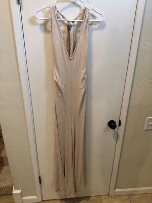 Women ''FP  Beach'' tan, sleeveless halter top jumpsuit. Size Med.
