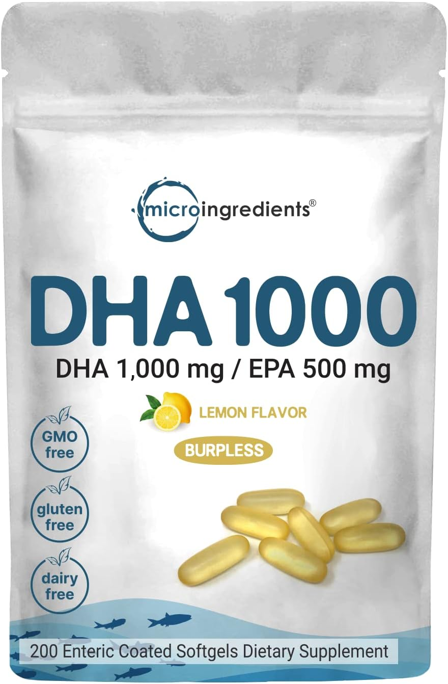 Omega 3 Fish Oil DHA Supplements 1000Mg with EPA 500Mg, 200 Softgels – Lemon Fla