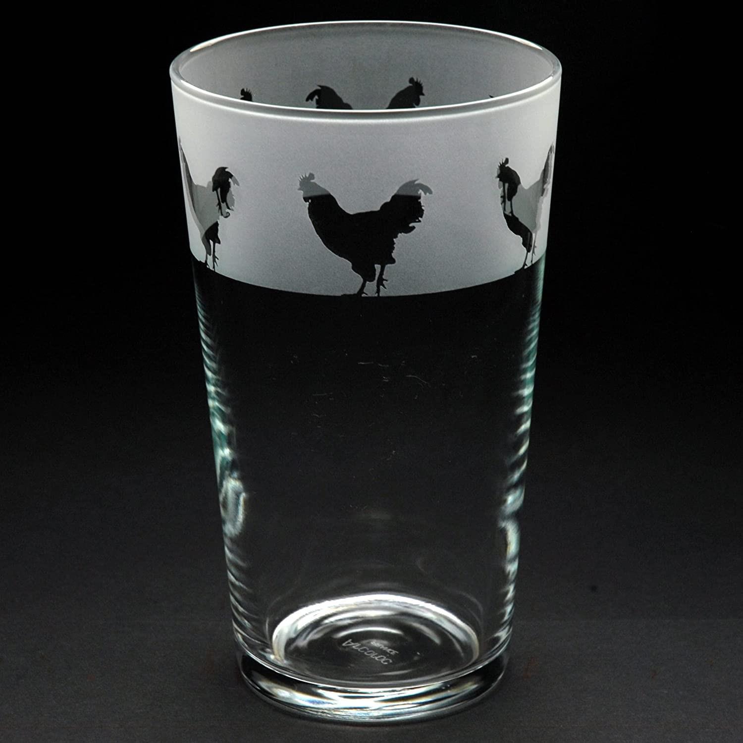 Beer Pint Glass Hand Etched Decorative Drinking Animal Gift For Him Cockerel
