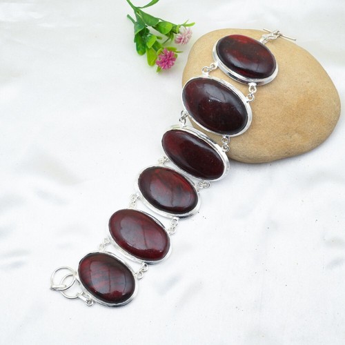 Red Flash Labradorite Chain Bracelet 925 Sterling Silver Handmade Jewelry Gift - Picture 5 of 5