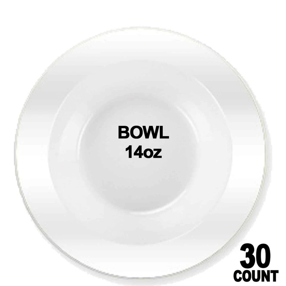 30 Pack Premium Quality Heavyweight Like Plastic Bowls Clear White Pearl 14 oz - Image 2 of 2