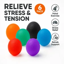 Hand Therapy Stress Balls –6 Pack Grip Exercise Balls for Adults, Rehab & Relief