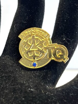 Vintage Allied Signal Pin Tie Tac Gold Tone With Blue Stone