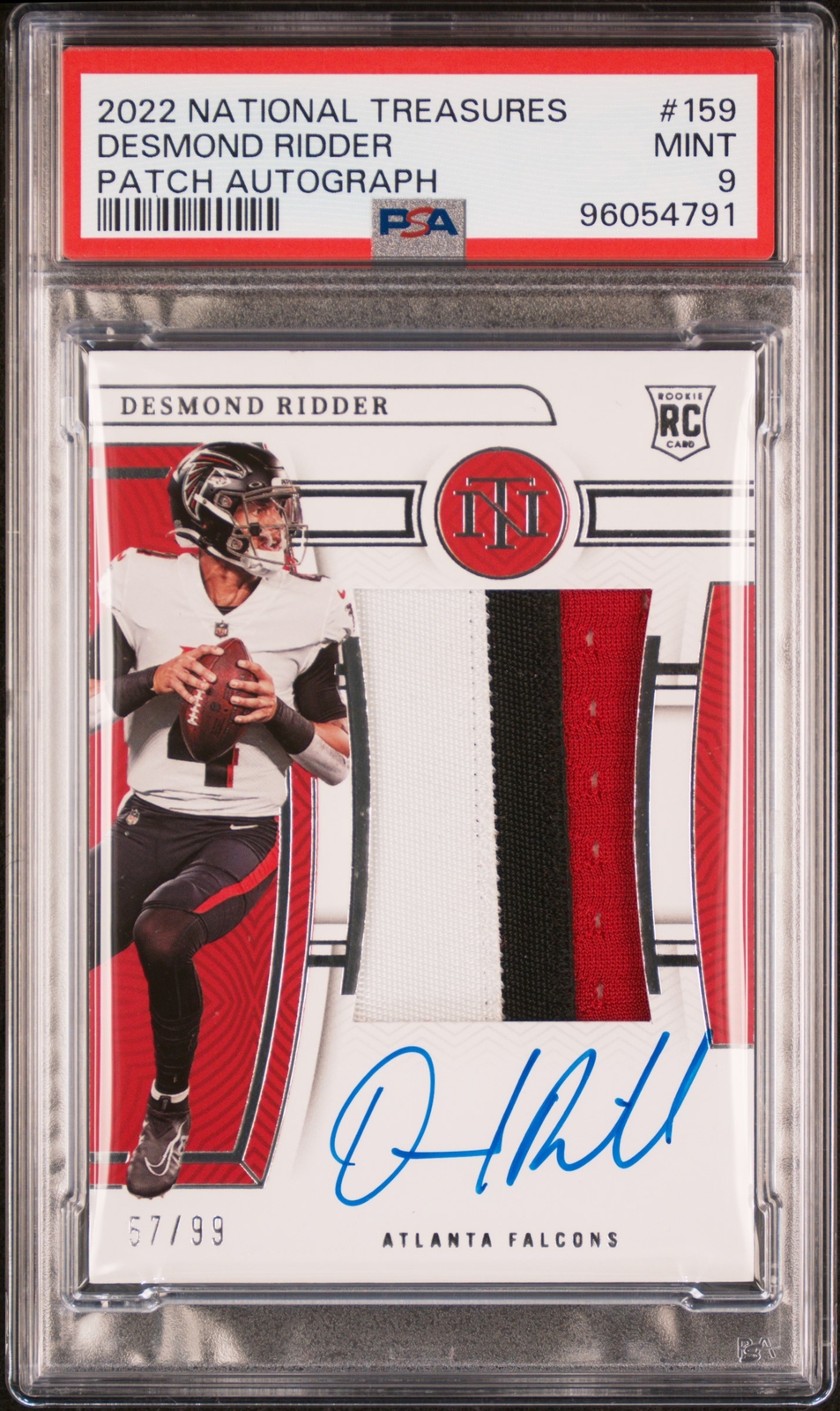 2022 Panini National Treasures #159 Desmond Ridder Rookie Patch Auto /99 PSA 9