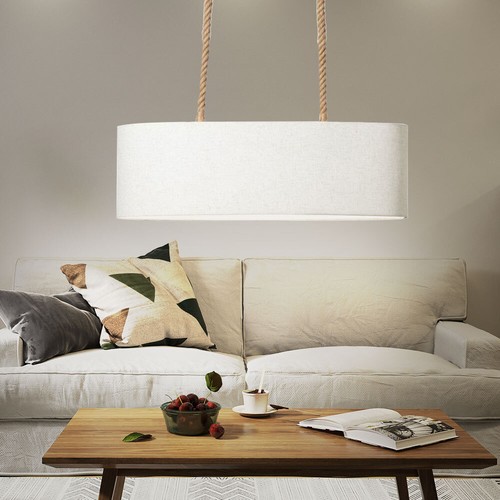 Lampada Pendente Luce Sala da Pranzo Tessuto Corda Canapa 2 Luci Alteyya 120 CM - Foto 8 di 9
