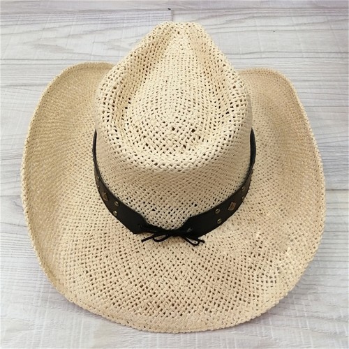 Sombrero de Vaquero de Paja para Mujer Hombre, Retro Ala Ancha Sombrero de Vaquera Occidental con Banda - Imagen 18 de 28
