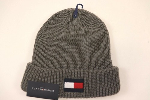 NUOVO TOMMY HILIGER Cappello Berretto Uomo OS Grigio Catena Maglia Ricamato Invernale - Foto 1 di 4