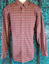 VTG L.L. BEAN SHIRT MENS XL RED GREEN PLAID BUTTON WRINKLE RESISTANT GORPCORE