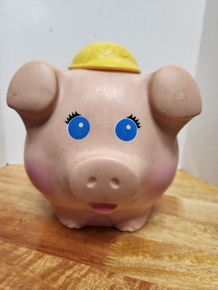 Fisher Price Piggy Bank Construction Worker #166 Hard Hat Vintage