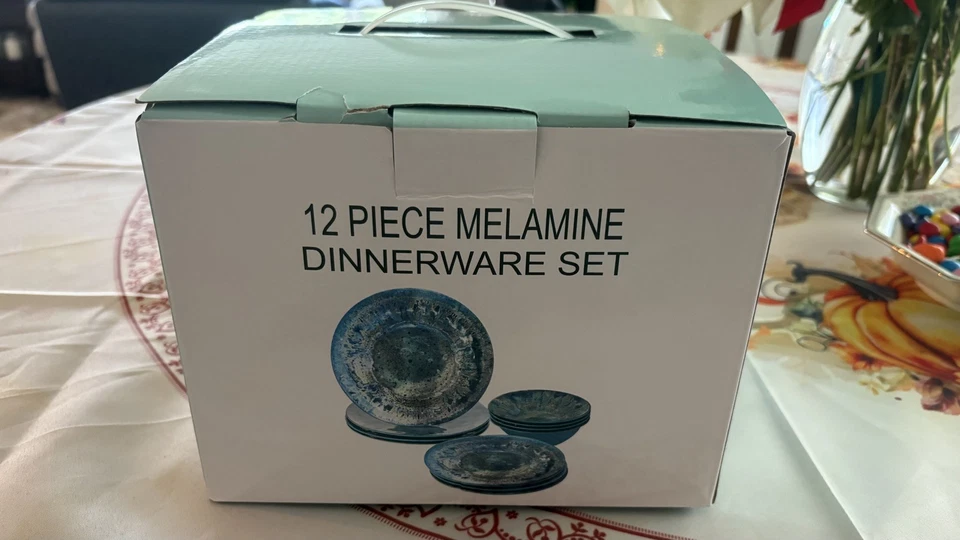 Juego de vajilla de melamina irrompible de 12 piezas servicio 4 apto para lavavajillas costero nuevo Foto 3 de 4