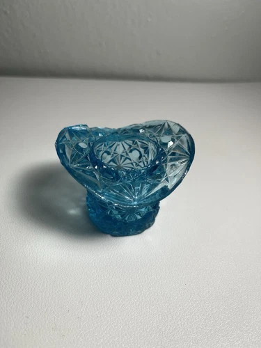 Vintage Fenton Blue Daisy & Button Glass Hat toothpick holder  Retro 2.5" MCM