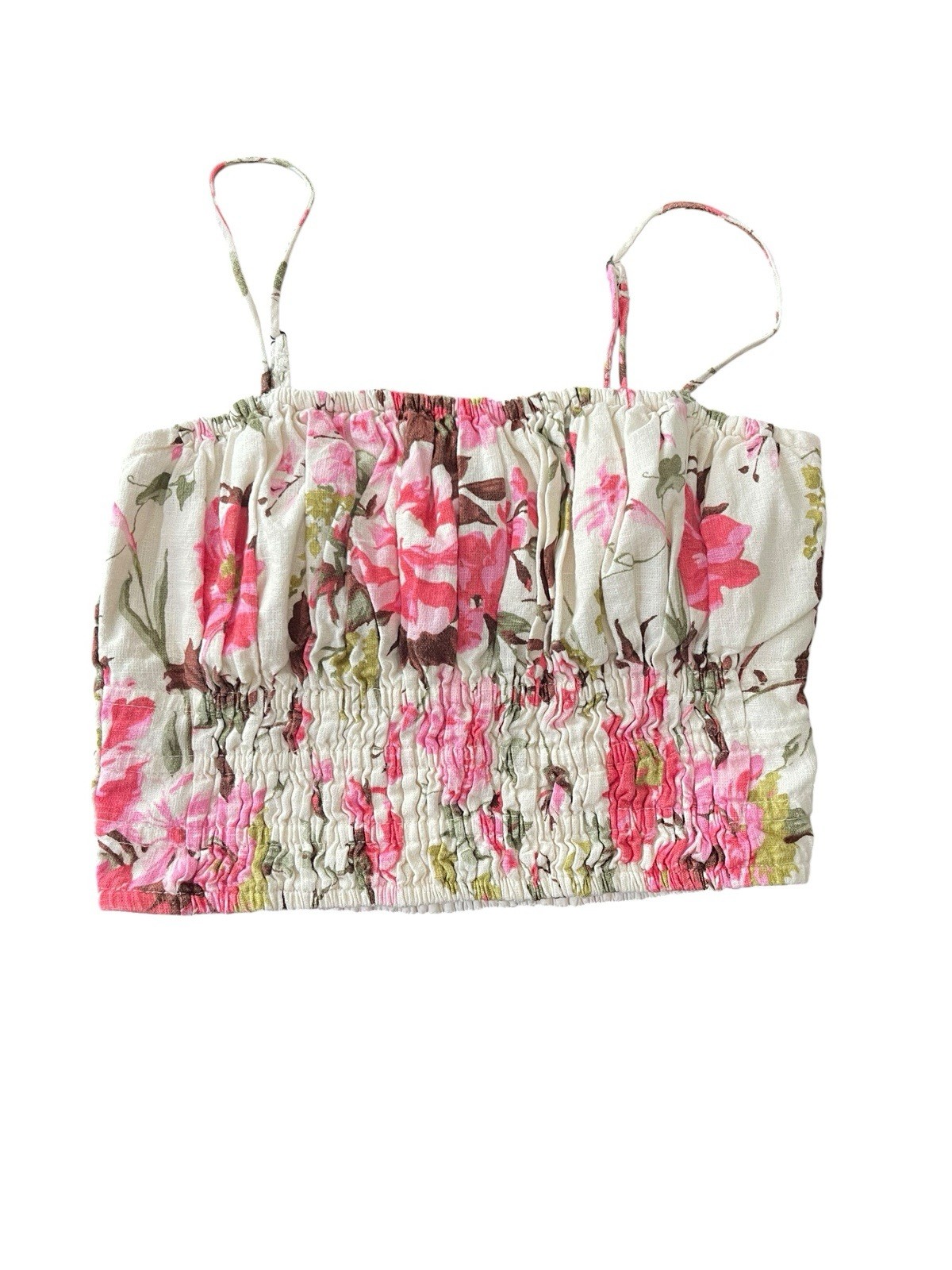 Abercrombie & Fitch Small Floral Ruched Cami Crop Top Linen Blend Romantic