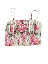Abercrombie Fitch Small Floral Ruched Cami Crop Top Linen Blend Romantic