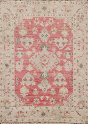 Vegetable Dye Oushak Turkish Foyer Rug 3x4 Ft Handmade Transitional Pink Rug