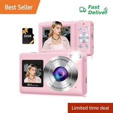 Digital Camera, 56MP Point and Shoot Camera with 32GB Card for Kids Teens  C...