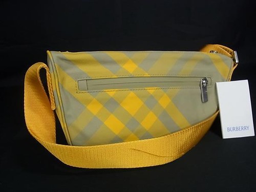 Burberry Shield Messenger Bag Nylon Canvas Check Yellow Women Used Authentic