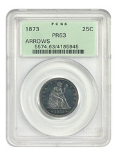 1873 25C PCGS PR63 (Arrows, OGH) - Liberty Seated Quarter