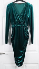 Quiz Womens Green Velvet Midi Stretch Dress Size 10 r1005