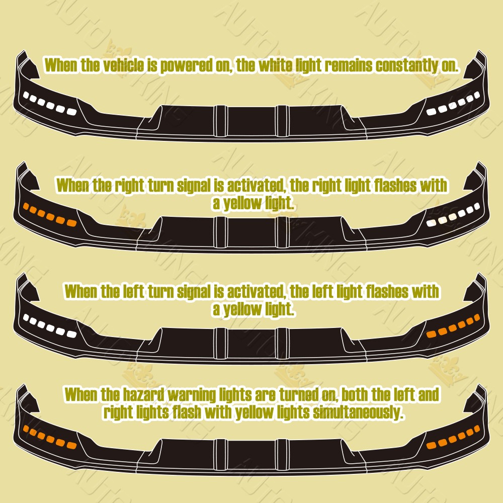 FOR 21-23 FORD F150 BLACK FRONT BUMPER LIP LED SEQUENTIAL RUNNING LIGHT SPOILER