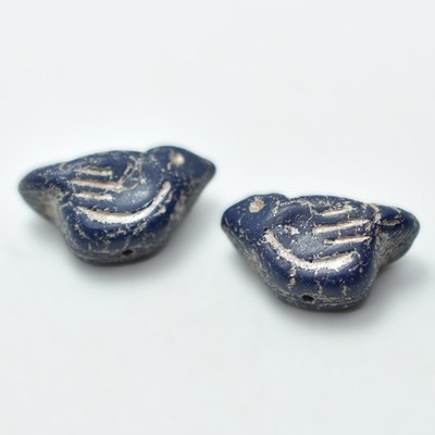 11x22 mm Bird - 2 Beads - Indigo Gold Wash - Czech Glass
