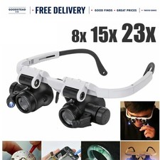 LED Headband Magnifier Jewelry Loupe 8X 15X 23X Watch Repair Magnifying Glasses