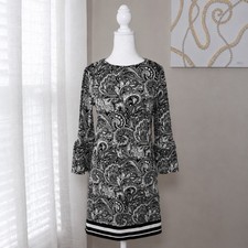 Michael Kors Dress Regular Black White Knee Length 3/4 Sleeves XS Extra Small