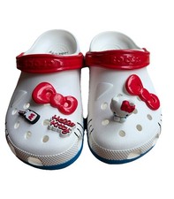 Crocs Hello Kitty Classic Clog Women s 8 50th Anniversary Red White 3 Jibbitz