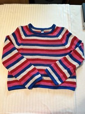Old Navy Juniors Sweater Sz 18 Red White Blue Pink Stripes Cotton Coastal Sail