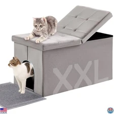 MEEXPAWS Extra Large Cat Litter Box Enclosure - Velvet Washroom Bench, Dog-Proof