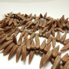 5x17mm Bird Feather Drop Purple Travertin 25 beads Pressed Czech Glass