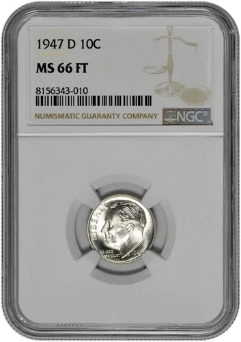 1947 D 10C Silver Roosevelt Dime NGC MS 66 FT
