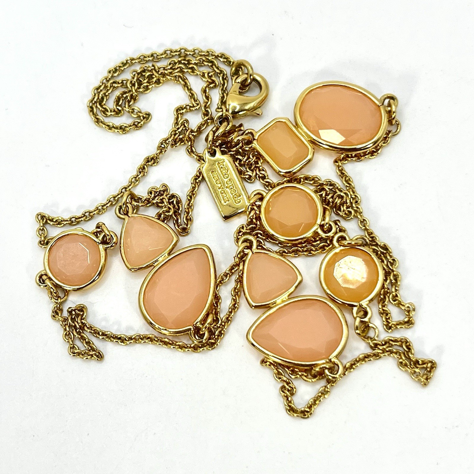 KATE SPADE Peach Bezel Station Necklace Pink Faceted Minimalist 32” Bag Included thumbnail 9
