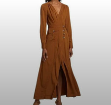 Self Portrait Midi Dress Long Sleeve V Neck Button Front Size US 0 UK 4 Resort