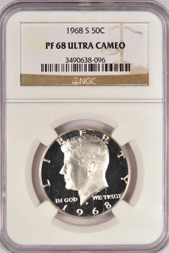 1968 S Kennedy Half Dollar Proof NGC PF 68 ULTRA CAMEO PR68DCAM Old Holder Coin