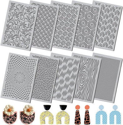 10PCS Polymer Clay Texture Sheets Boho Flower & Nature Texture Mixed Mat for Usi