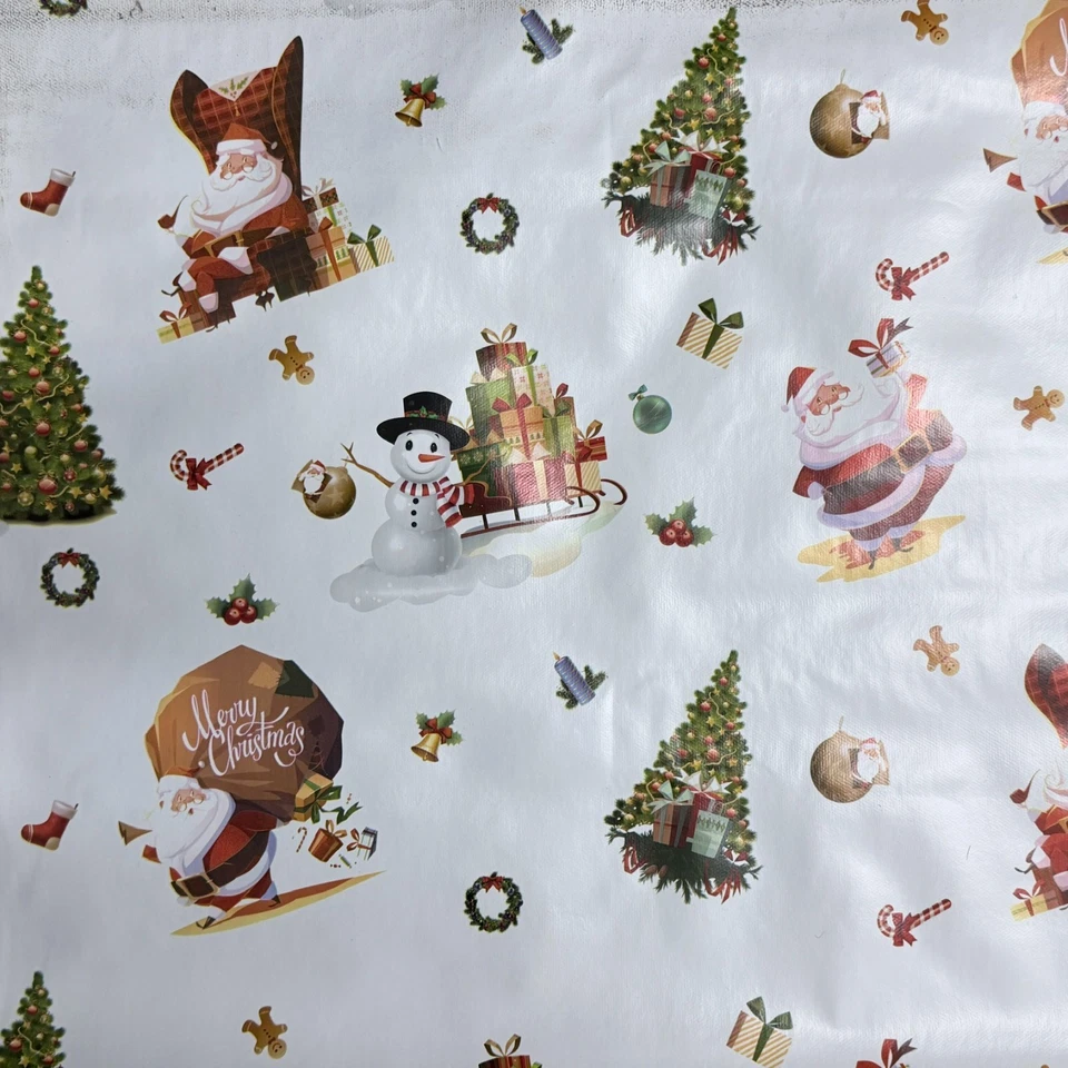 Weihnachten abwischbare Tischdecke Wachstuch Vinyl PVC Tischdecke Abdeckung XMAS weiß - Bild 1 von 4