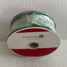 Celebrate It Wire-Edged Green Solid Polyester Christmas Ribbon 1 1/2" x 25 ft