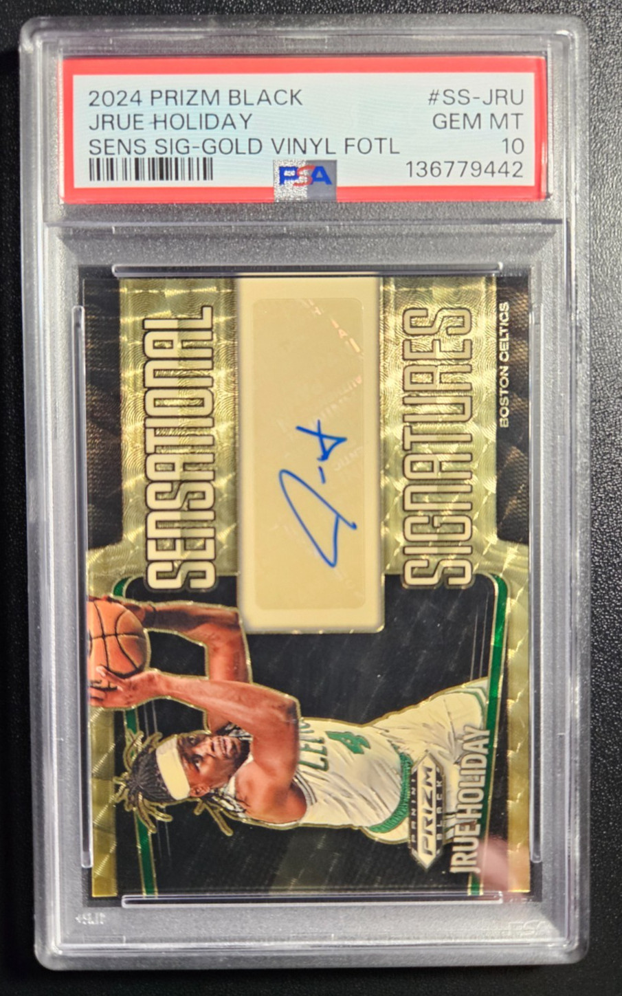 2024 Prizm Black Jrue Holiday Sensational Signatures Auto Gold Vinyl 5/5 PSA 10 view 2
